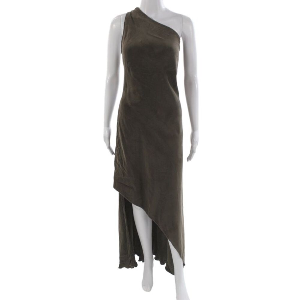 Designer Women Maxi Silk One Shoulder Sleeveless Brown  Dress Size S